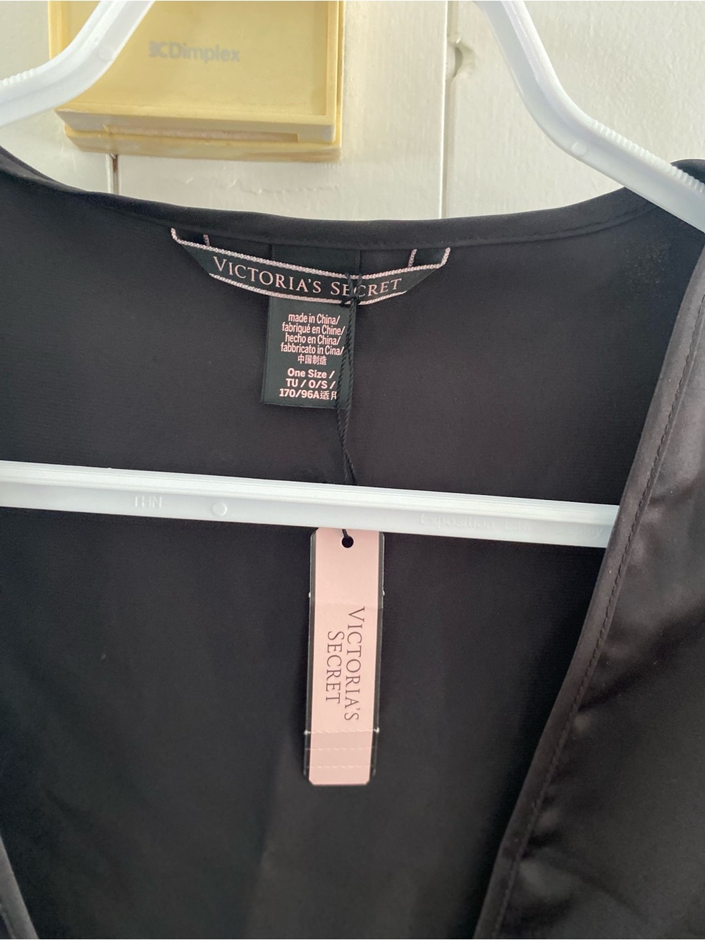 Victoria's Secret Black Satin Robe with Pink Tag